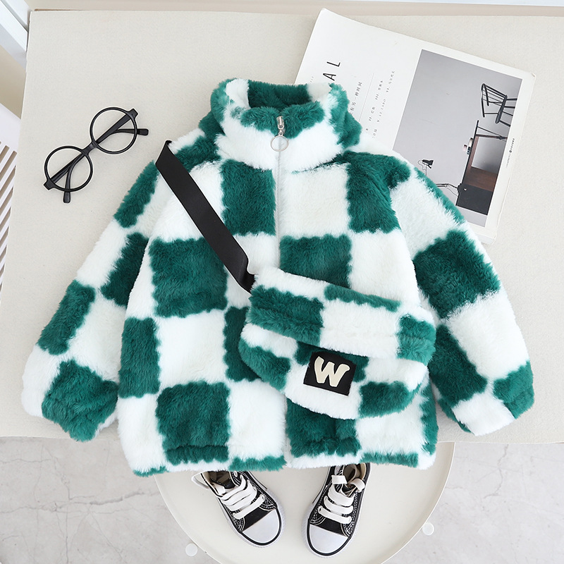 New Toddler Boys' Winter Plaid Fleece-Lined Jacke Stylish Trendy Korean-Style Zip-Up Sports Coat 2025