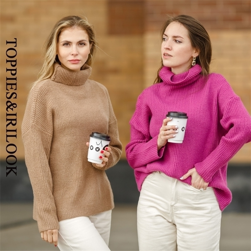 toppies autumn winter turtleneck sweater women oversized knitted tops soft warm pullovers 201030wtt