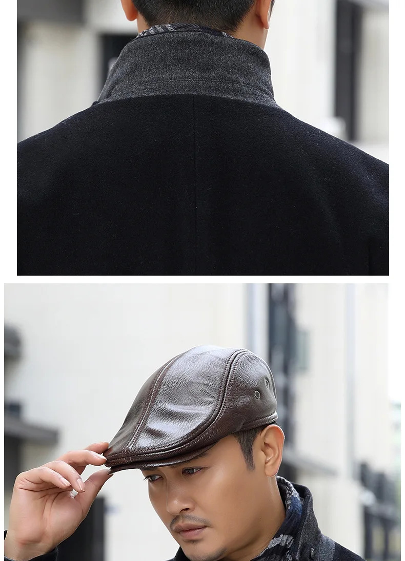 2025 Genuine Leather Beret Hat for Men Warm Windproof Winter Cap Fashion Gentleman ed Vintage Stylish Driver Gift y250930