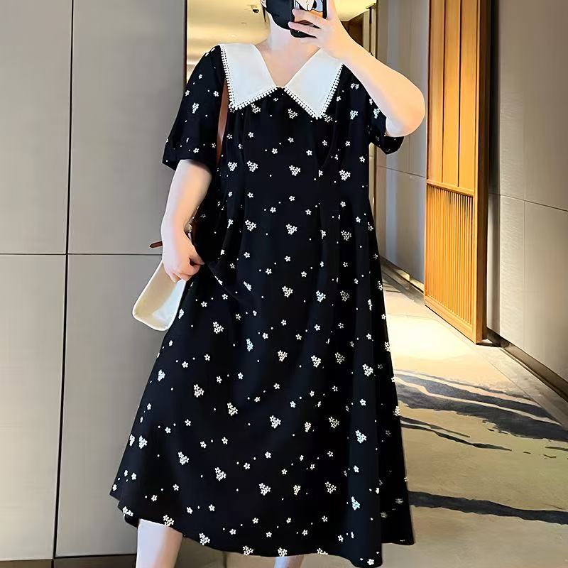 plus size women's new long sleeve high waist printed banquet dress mid-length skirt D02679