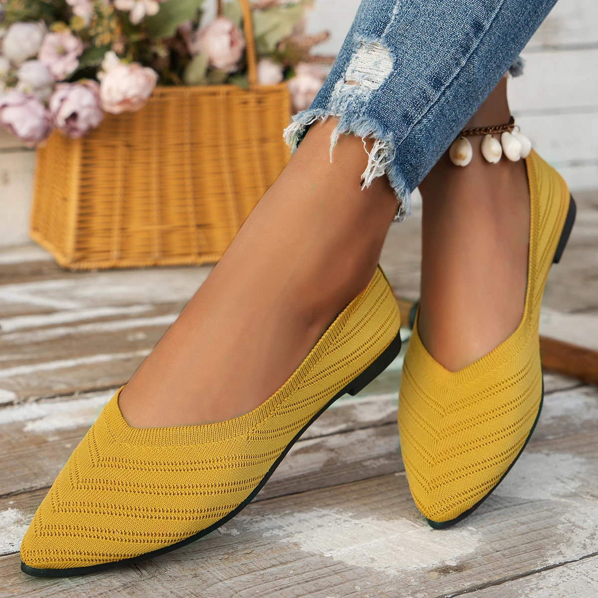Women Flats Pointed Toe Flat Shoes Women Solid Color Slip on Casual Breathable Women Loafers Comfortable Shoes Size 3643 250930