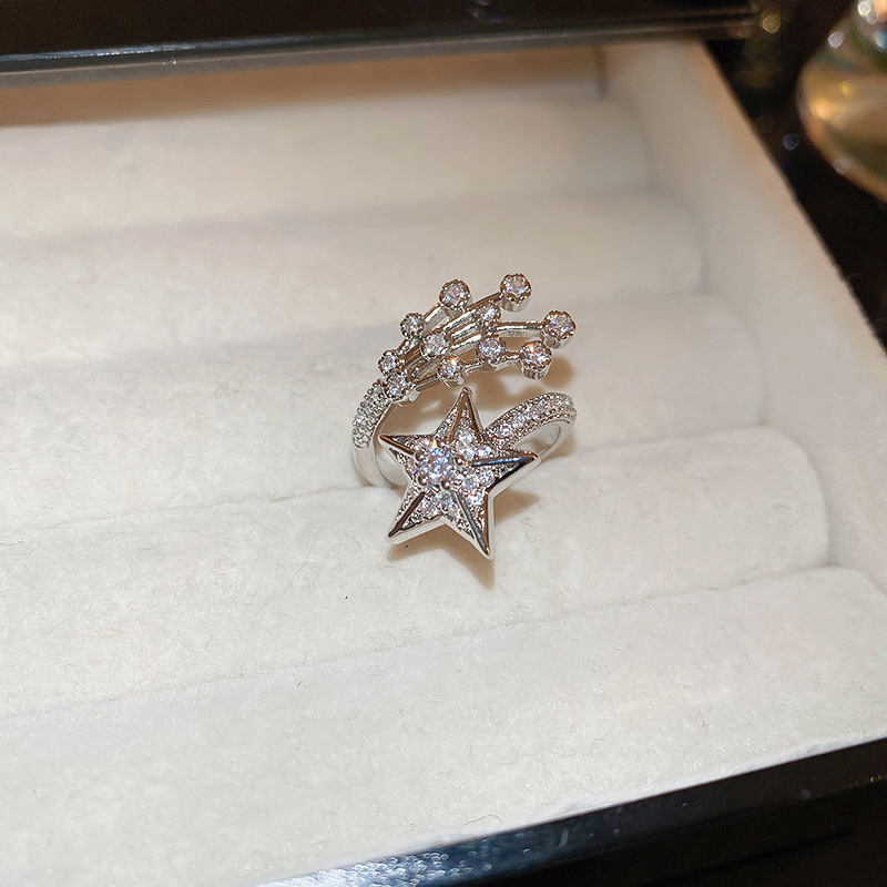 Super Shiny Zircon Five-Pointed Star Open Minimalist Commuter Ring Versatile High-End Elegant Women's Jewelry - view 4