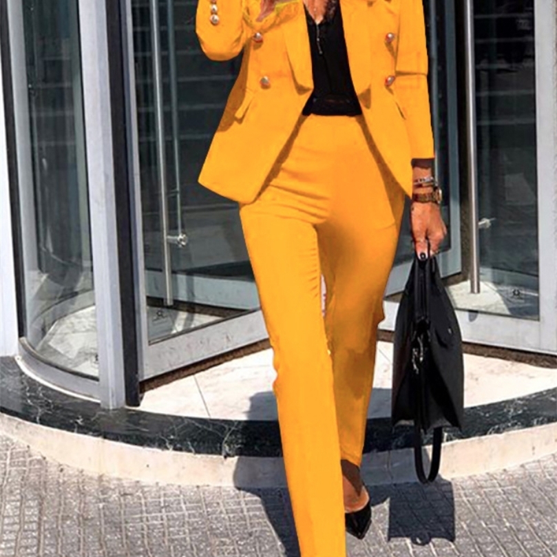 Women's Two Piece Pants Autumn and Winter Women's Wear European and American Small Suit Solid Color Leisure Twopiece Suit Women Suit 220826w