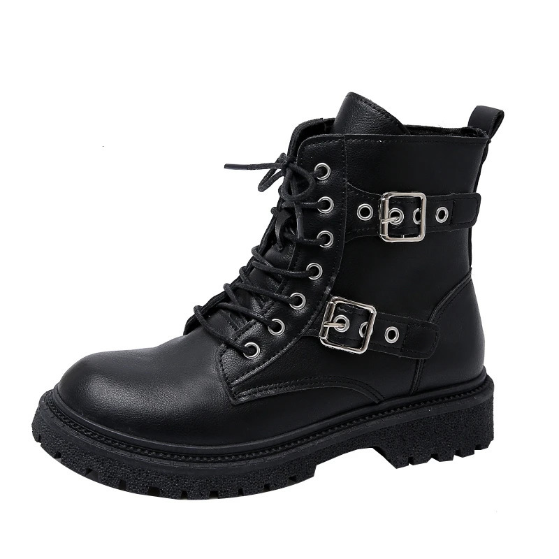 Round Toe Fashionable Side Zipper Motorcycle Shoes Solid Color Elegant Warm Casual Laceup Nonslip Womens Boots 250930