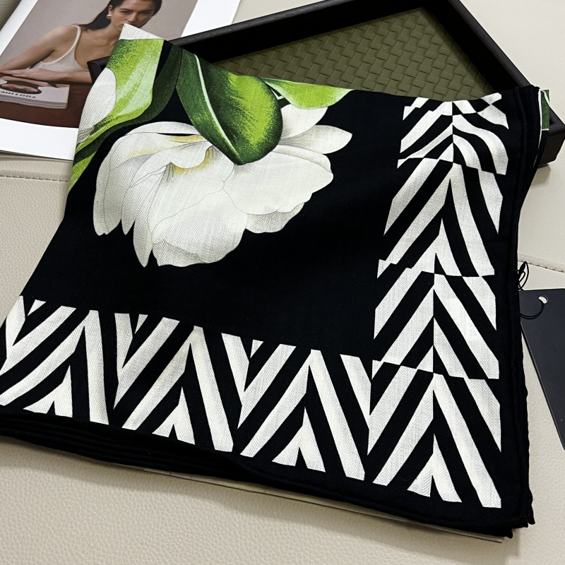 women's square scarf scarves shawl cashmere material green print flowers pattern size 130cm - 130cm