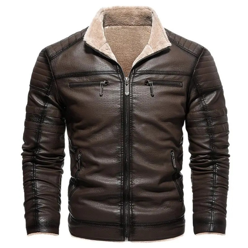Men Faux Leather Jacket High Quality Casual Zipper Fleece Warm Coats Winter Vintage Motorcycle S4Xl 251023