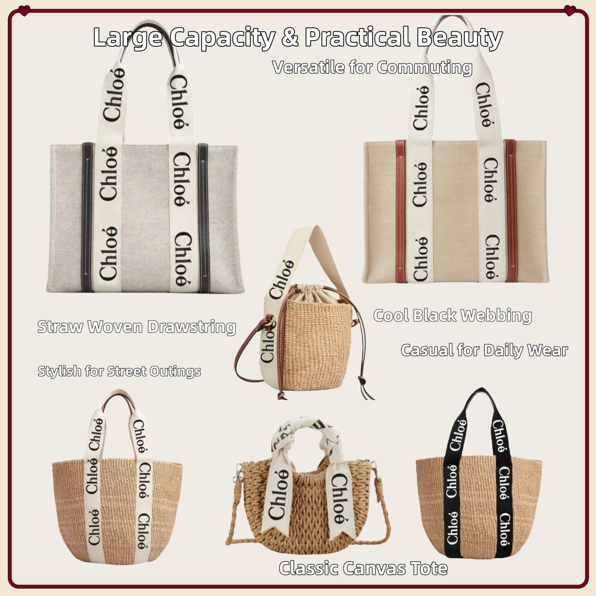 designer bag chlobag Designer luxury bag Handbag Women's Summer Beach Handbag purses saddle luxury crossbody designer handbag Canva Beach Bag Large Capacity Bags