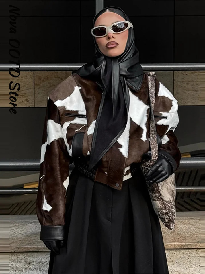 Chic Leopard Print Short Suede Coat Women Lapel Single Breasted Button Full Sleeve Jacket 2025 Autumn Lady Street Outwear 250929