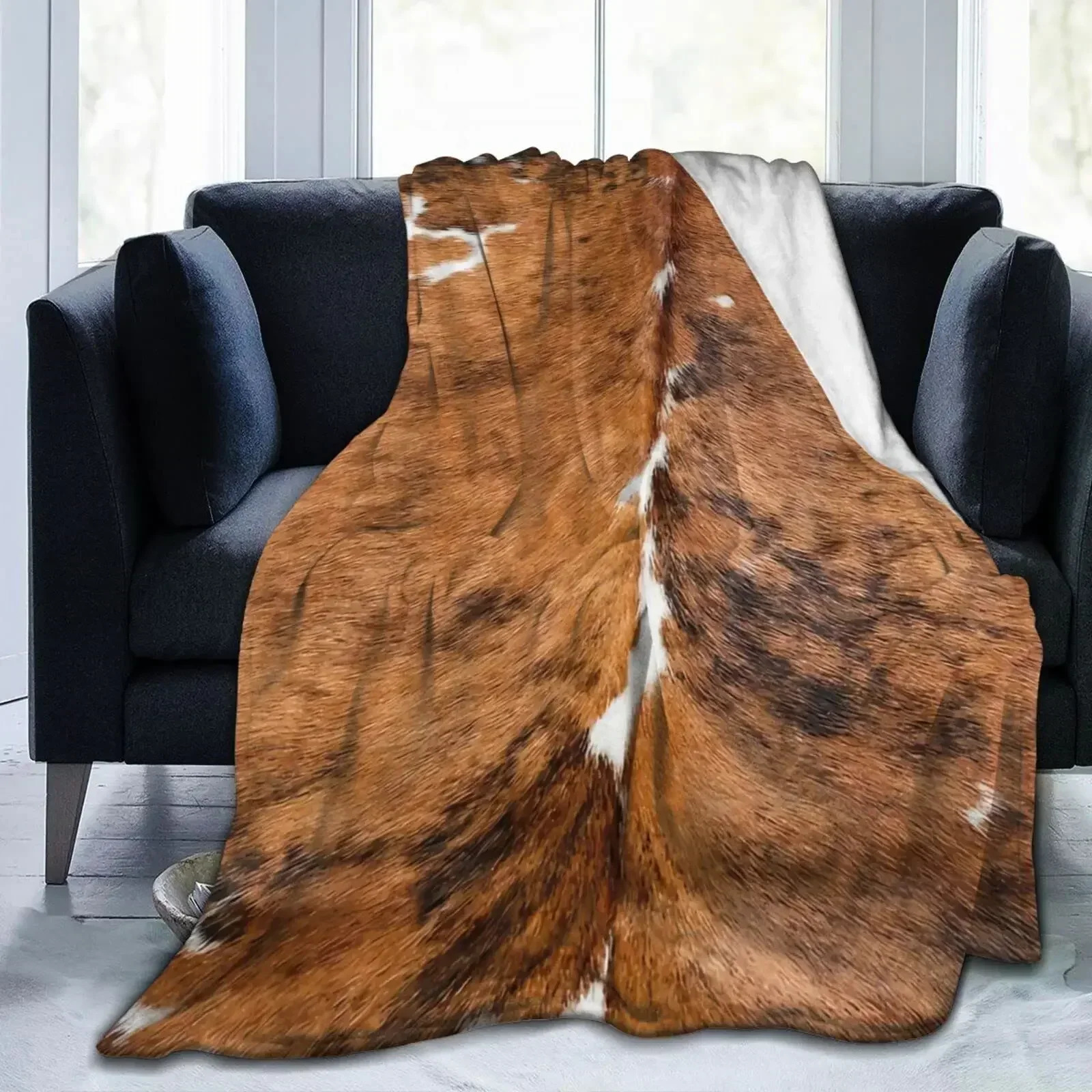 Cow Print Cowhide Throw Blanket All Season Brown Warm Lightweight Soft Fuzzy Flannel for Bed Sofa Couchgifts Friend 250930