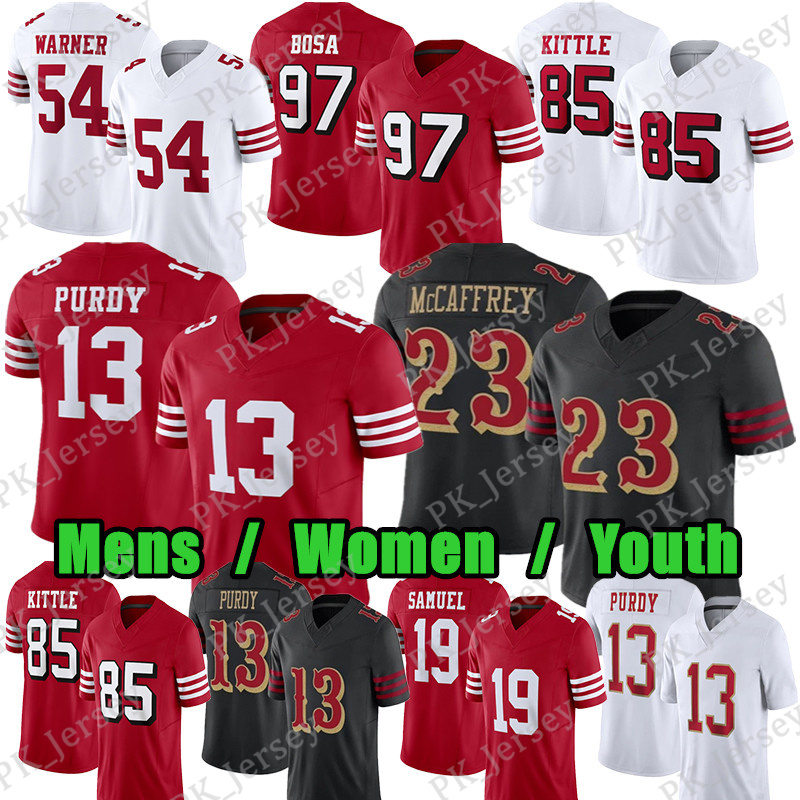Christian McCaffrey Brock Purdy Football Jersey George Kittle Nick Bosa Fred Warner Jerry Rice Joe Montana Young Pearsall Brandon Aiyuk Mykel Williams jerseys