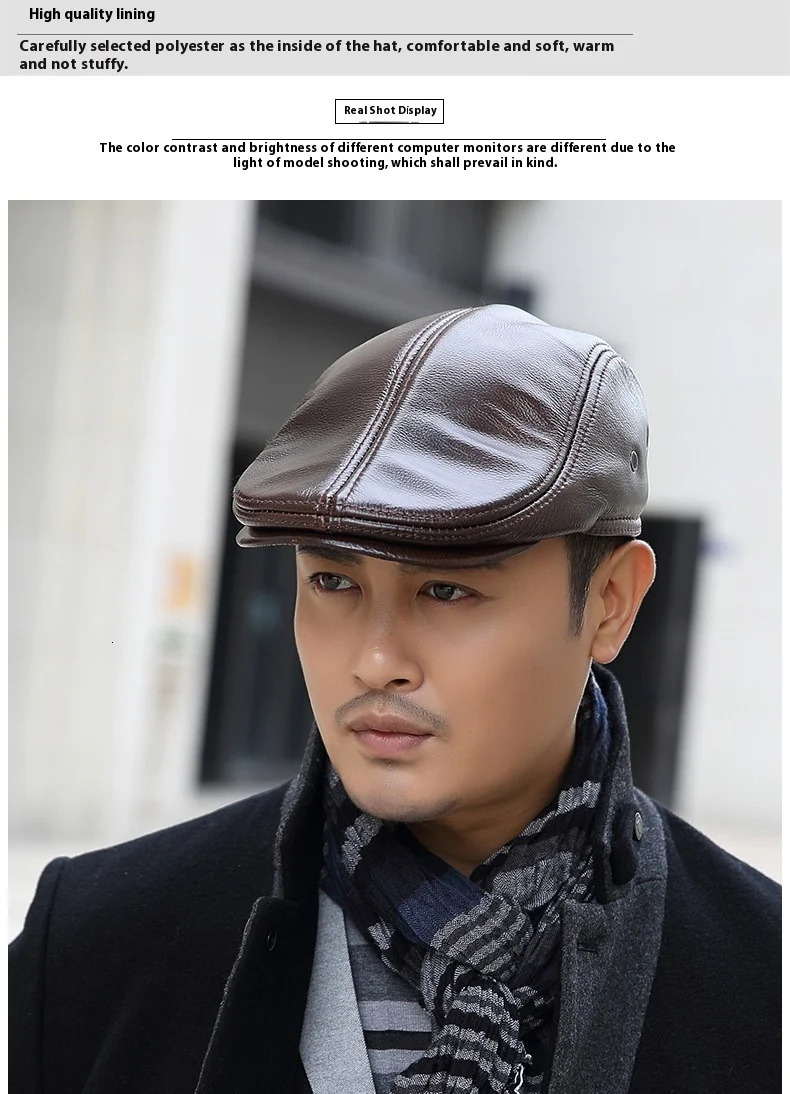 2025 Genuine Leather Beret Hat for Men Warm Windproof Winter Cap Fashion Gentleman ed Vintage Stylish Driver Gift y250930