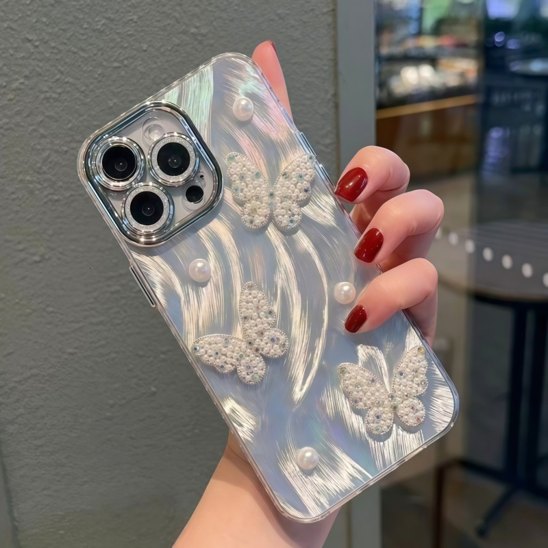 for iPhone 17 Pro Max Case Cute Bling for Women Girls, Luxury 3D Butterfly Design Shiny Glitter Rhinestone Pearl Camera Shockproof Protective Phone Ca