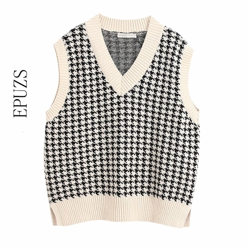 Oversized Knitted Vest Sweater women V Neck Sleeveless Waistcoat autumn winter v neck Loose Chic knitted sweater 201111wtt