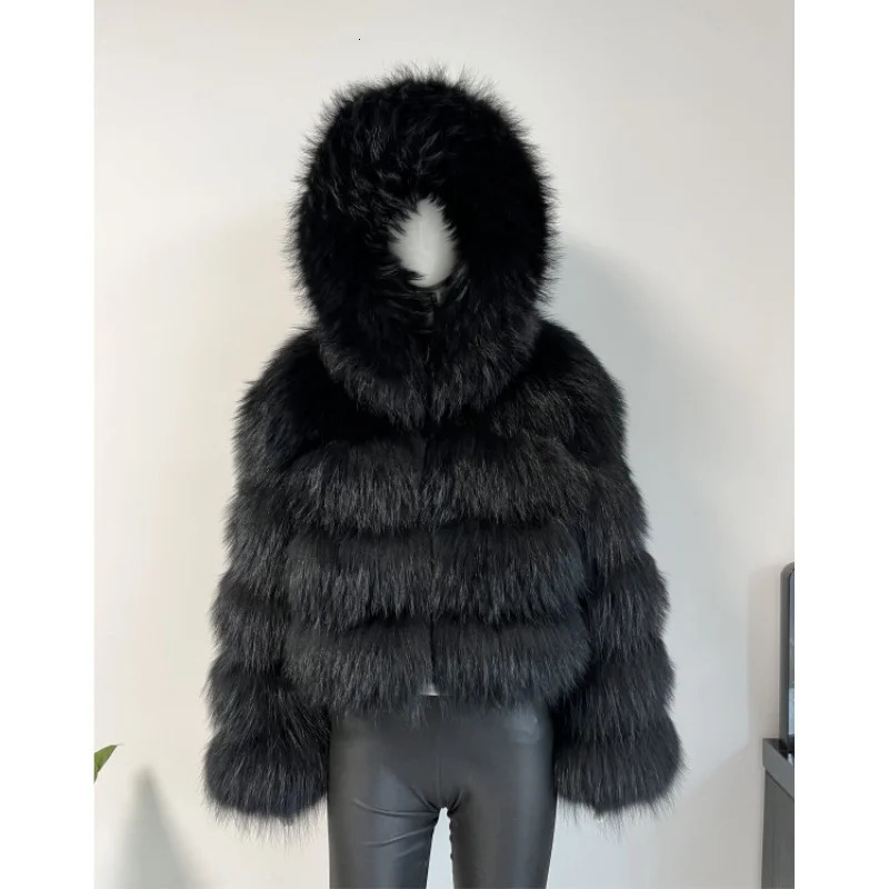 BEIZIRU Womens Winter Fur Coat Hooded Real Raccoon Top Furry Jackets Warm Thick Natural Long Sleeve Outerwear 250926