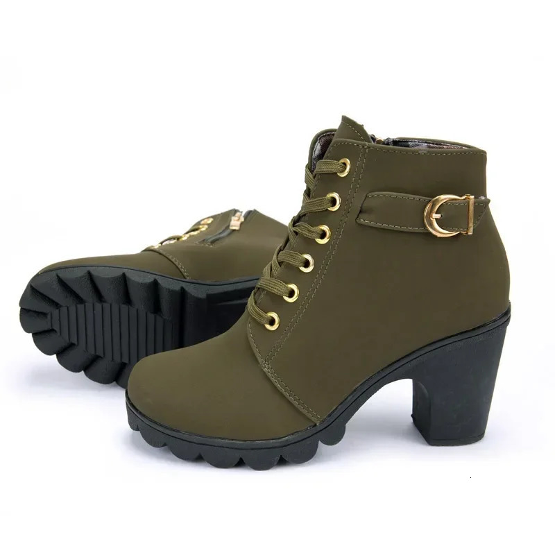 2024 Spring Winter Women Pumps Boots High Quality Laceup European Ladies Shoes PU Heels Fast Delivery 250930