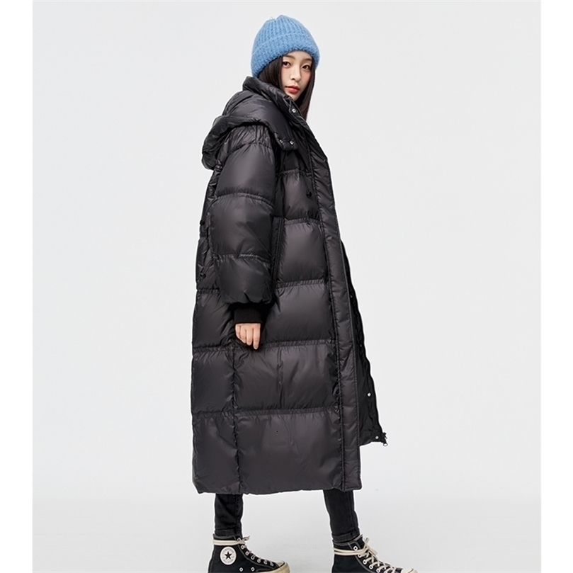 Womens Down Parkas Women Down Parka Mid Length Black Jacket Baggy Winter Waterproof Warm Duck Feather Down Female Hooded Puffer Coat Bubble Outwear 22