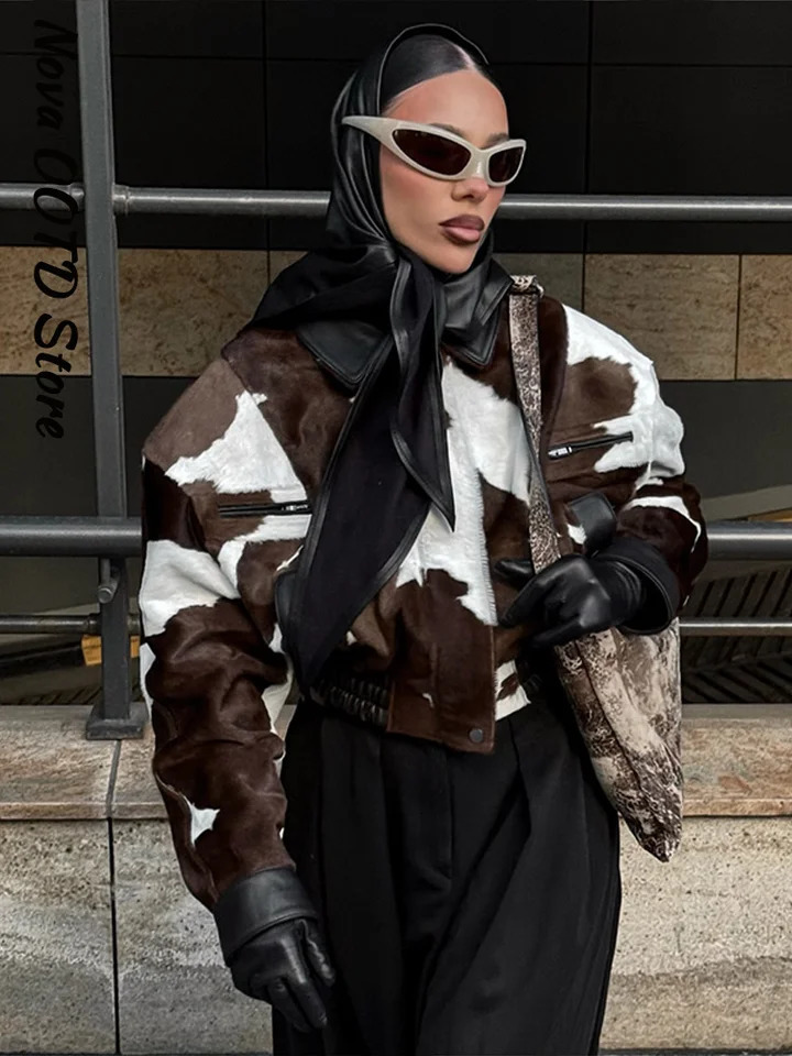 Chic Leopard Print Short Suede Coat Women Lapel Single Breasted Button Full Sleeve Jacket 2025 Autumn Lady Street Outwear 250929
