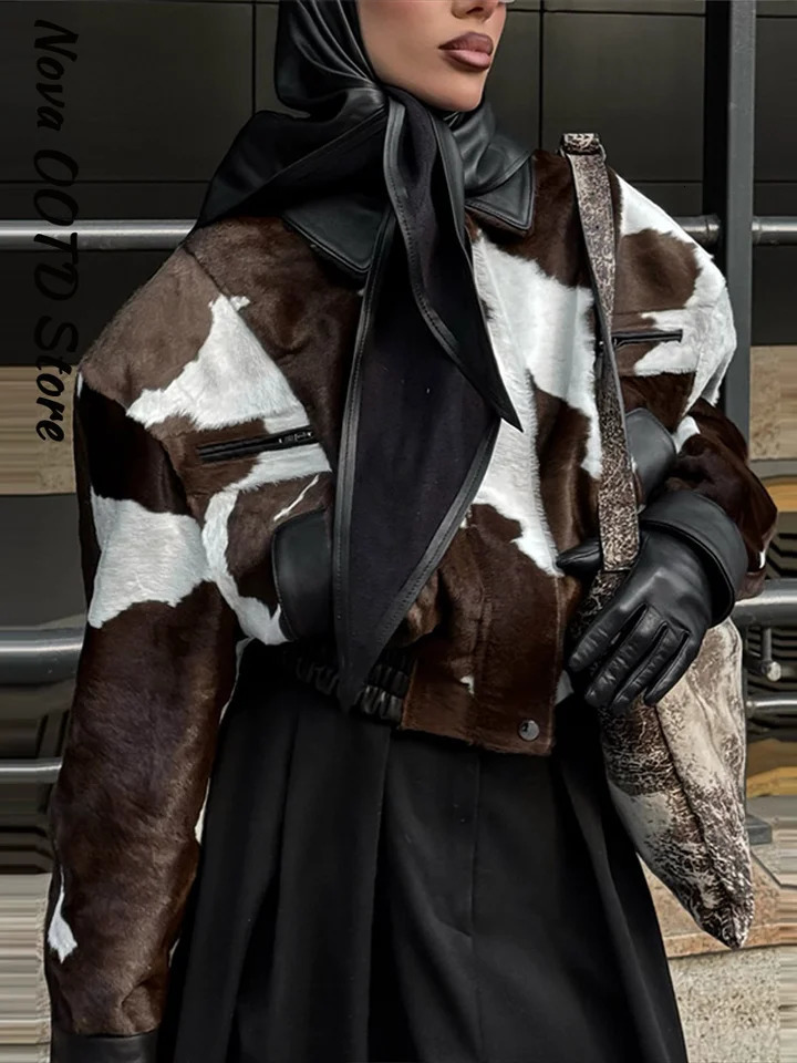 Chic Leopard Print Short Suede Coat Women Lapel Single Breasted Button Full Sleeve Jacket 2025 Autumn Lady Street Outwear 250929