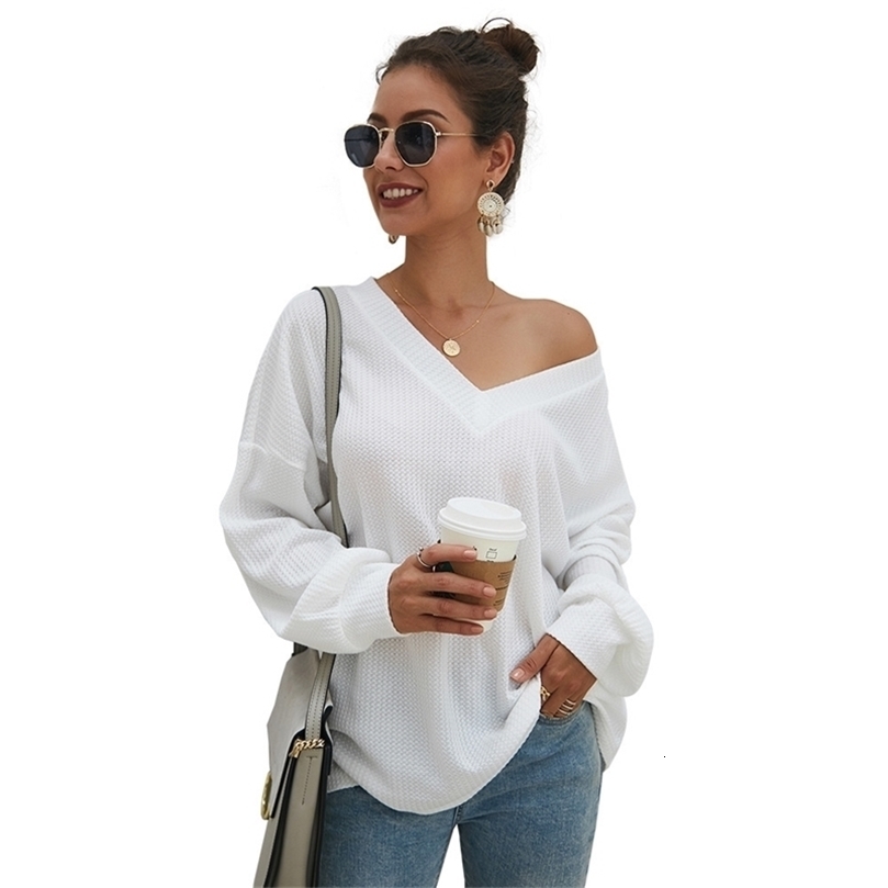 Woman jumper oversized sweater Long-Sleeve white Knitwear new Winter and autum V-neck Sexy Top Comfortable Loose Clothes 201111wtt