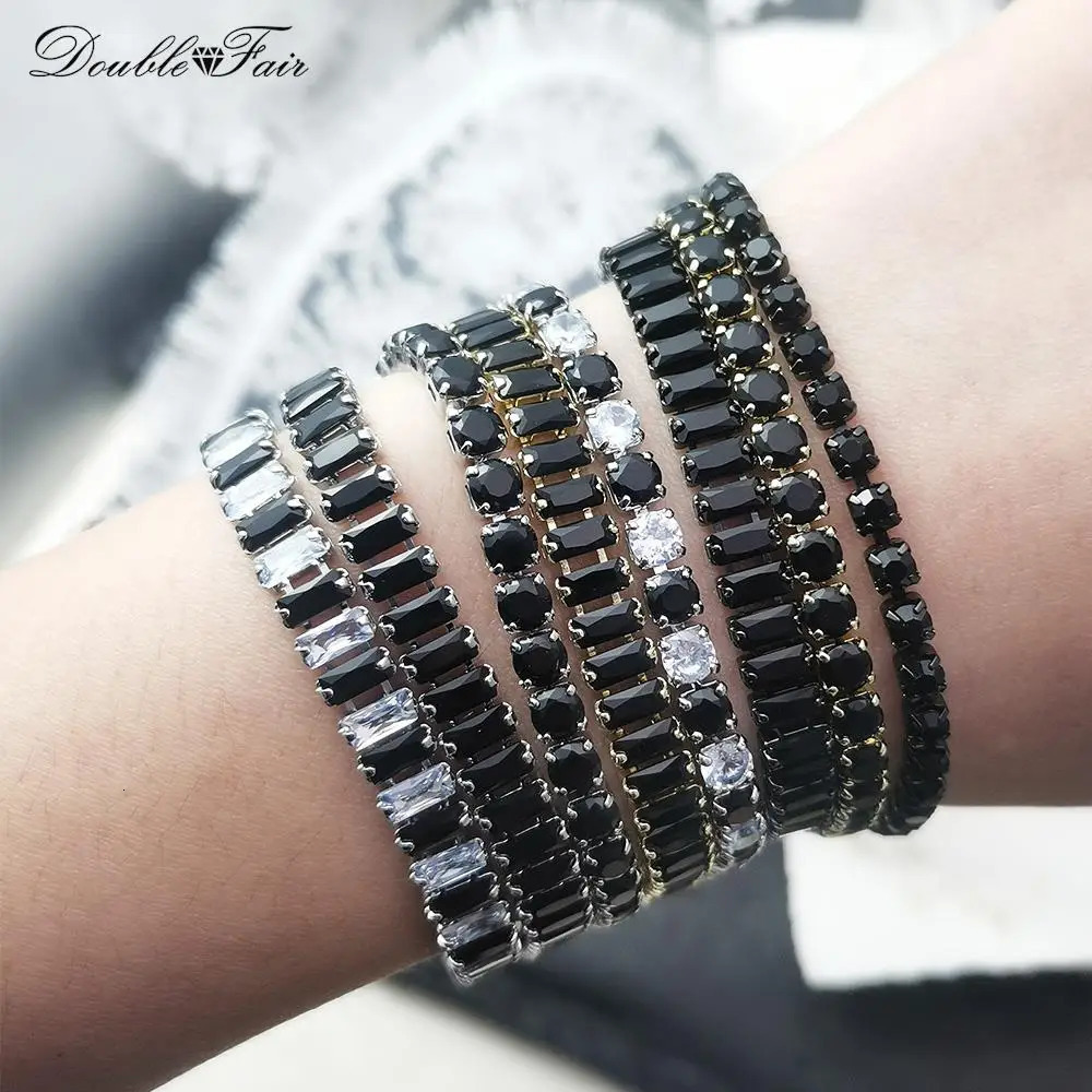Black Crystal Tennis Bracelet for Men Women Adjustable Steampunk Zirconia Bangle Chain on Hand Hip Hop Hippie Punk Gifts Jewelry 250928