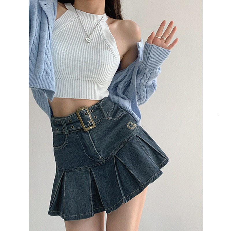 Spicy Girl Denim Skirt Women Summer Pleated Skirt 2025 High Waist Slimming Aline Short Skirt Trendy 250410