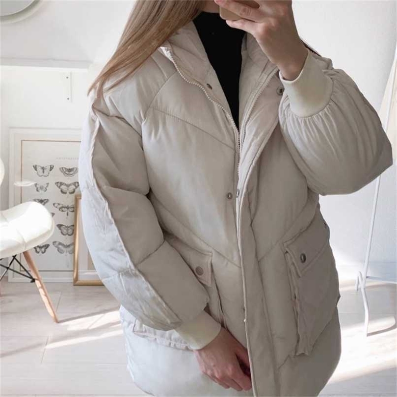 Korean Loose Puffer Jacket Oversize Women's Short Winter Female Coat Women Thickened Parka Feminina Harajuku Outerwear Hood 211007wtt