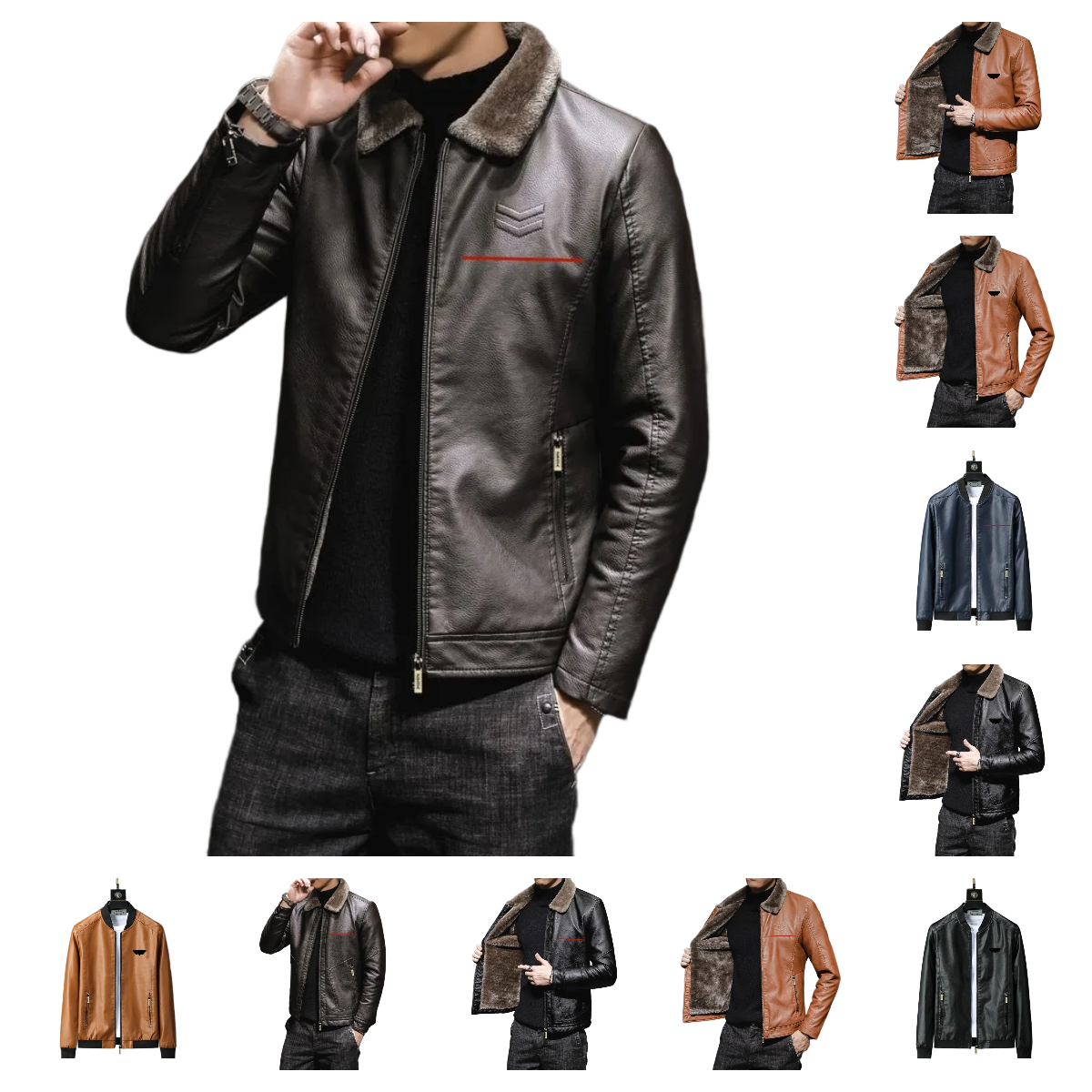 Leather Jacket Black Brown Slim Fit Warm Outdoor Windproof Biker Male Fashion Zipper Solid Coat Men's Jackets Cool Style Men Fake Fur