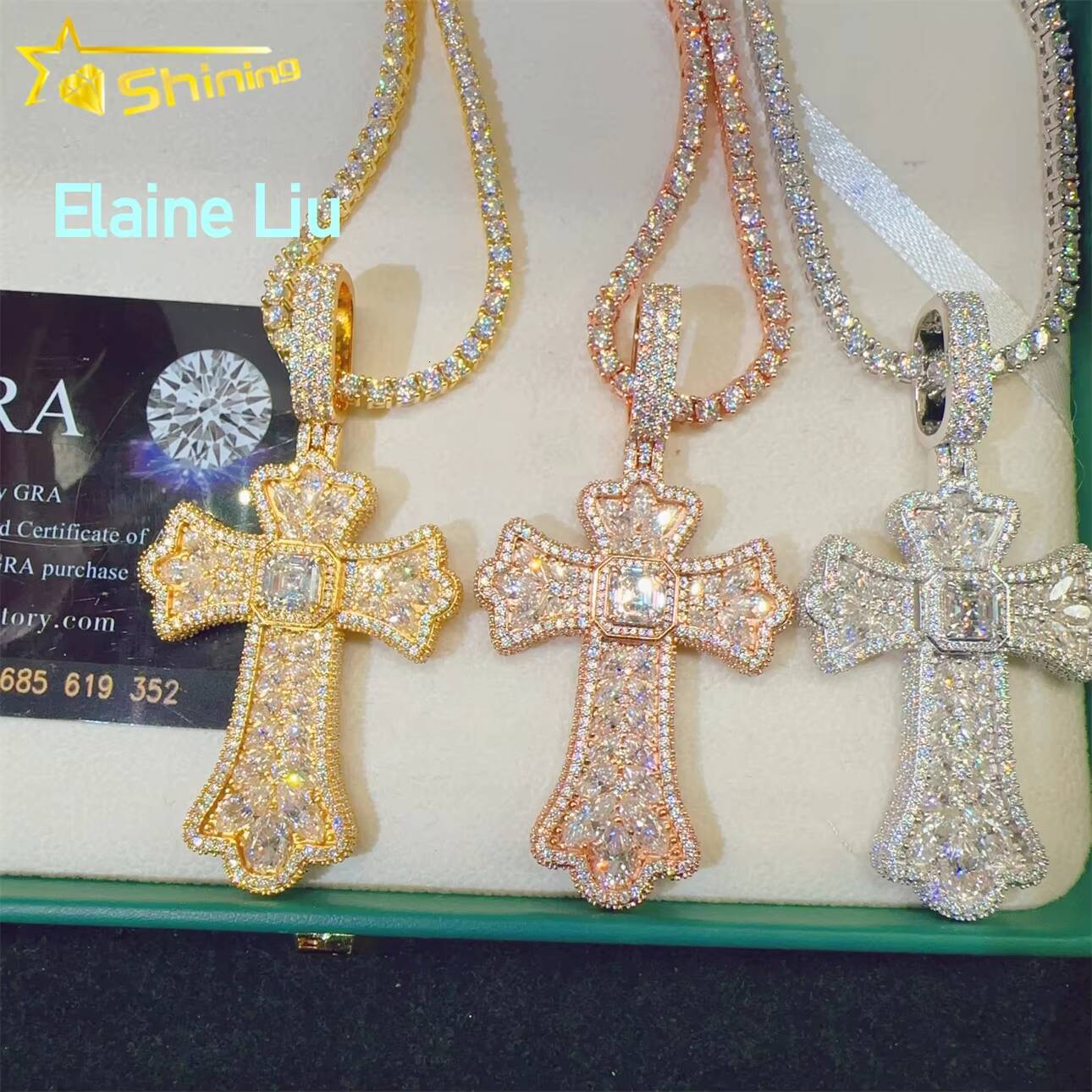 Pass the Diamond Tester VVS Moissanite 925 Sterling Silver Iced Out Hip Hop Pendants Diamond Jewelry Custom Cross Pendant