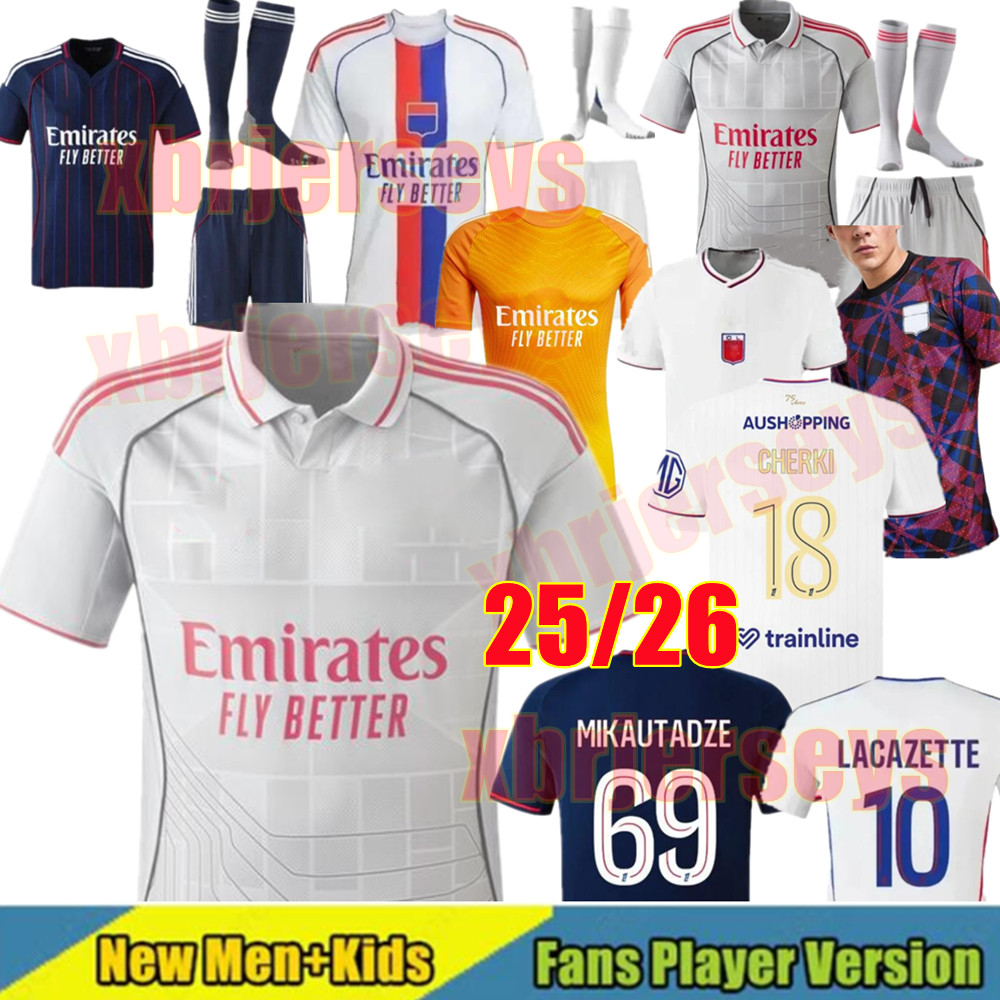 4XL 25/26 Maillot Lyon Soccer Jerseys 2025 2026 75-Year Olympique Lyonnais OL 3rd Fourth Shirts CHERKI man kids kit Mikautadze Men Football Shirt Kids Kits Equipment