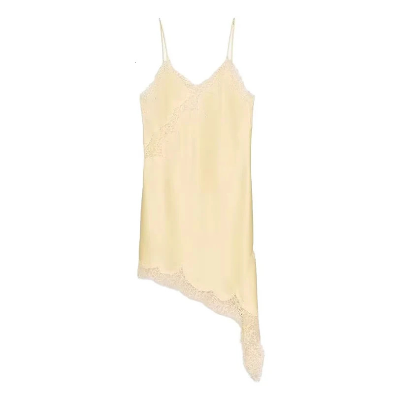 Satin Sexy Lace Spliced Short Sling Dress Women Sleeveless Backless Asymmetric Sexy Party Dresses 2025 Summer Lady Dress 250922 - view 5