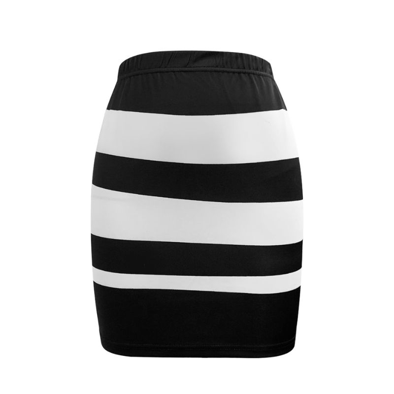 Women's Black Striped Midi Skirt - Spring Summer New Casual Office Style Milk Silk Skirt-CF53697