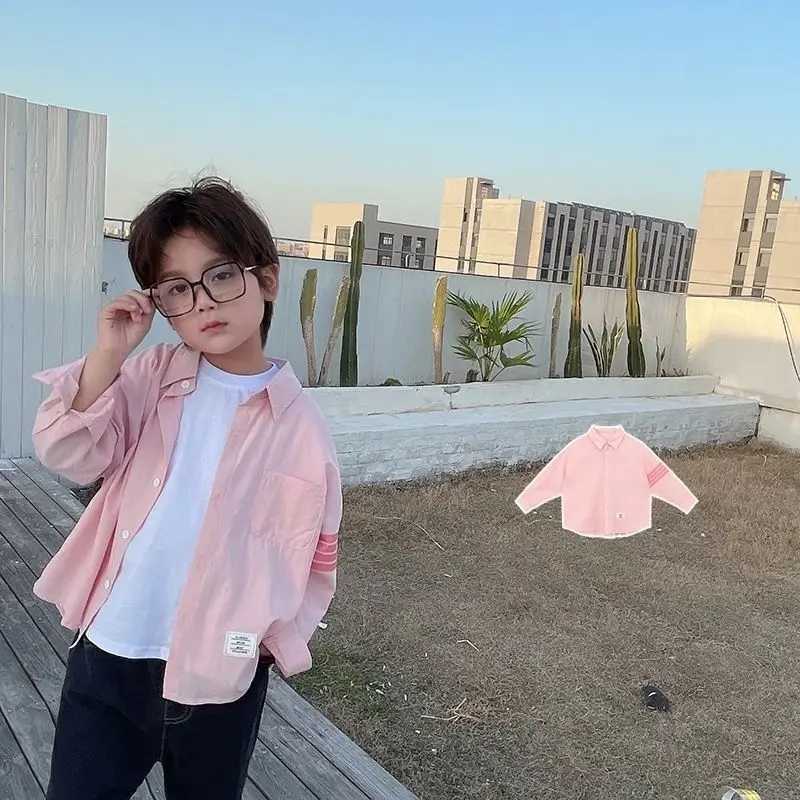Boys and Girls Shirts SpringSummer Leisure Long Sleeve Cotton Shirts Fashion Childrens Baby Handsome Polo Neck Shirt C251007