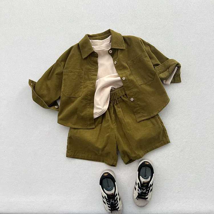 2025 Autumn New Children Long Sleeve Shirts Cotton Girls Vintage Solid Coat Fashion Boys Casual Lapel Shirts Kids Clothes C251007