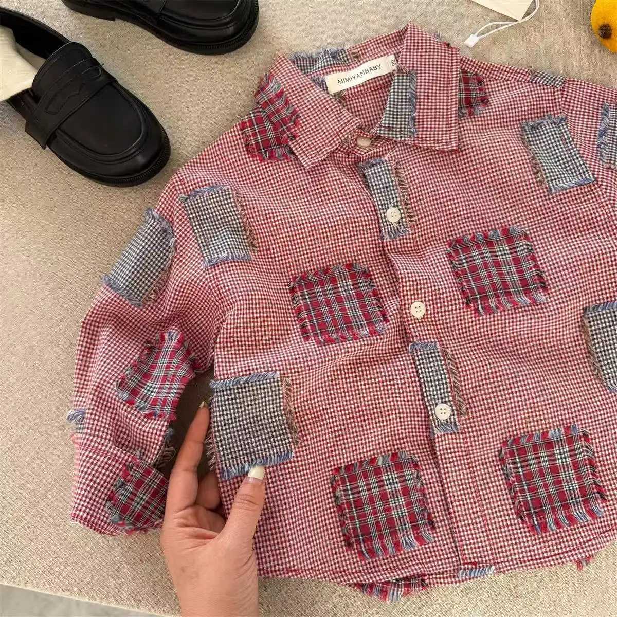 Childrens Longsleeved Shirt New Style For Autumn 2025 Patchwork With Raw Edges For Boys Personalized Shirt For Girls C251007