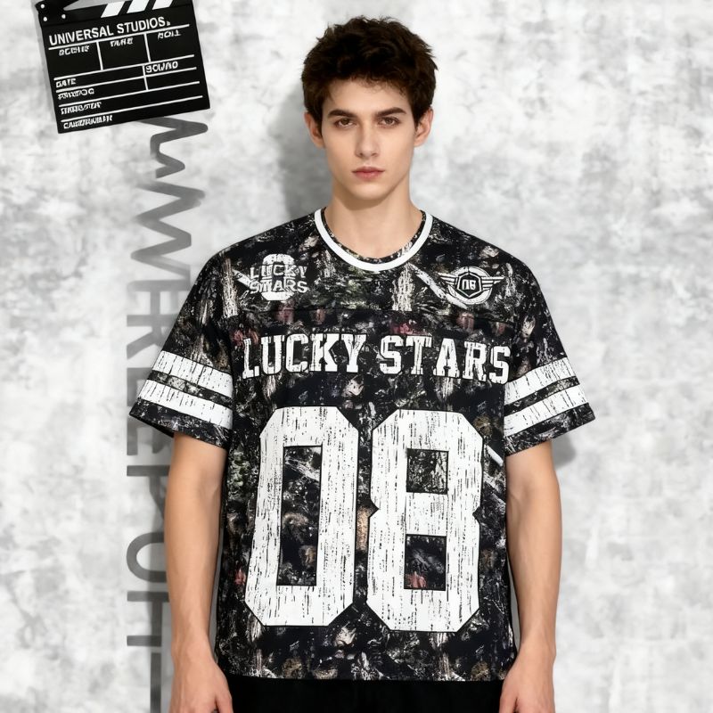 Breathable Retro-Lucky-Star Patterned Athletic Apparel for Men with Durable Printing Technology-4