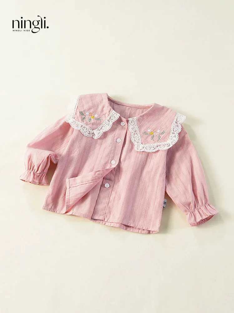 Girls White Shirt Lapel Childrens New Autumn Embroidered Shirt Baby Girl Trendy Long Sleeve Top C251007