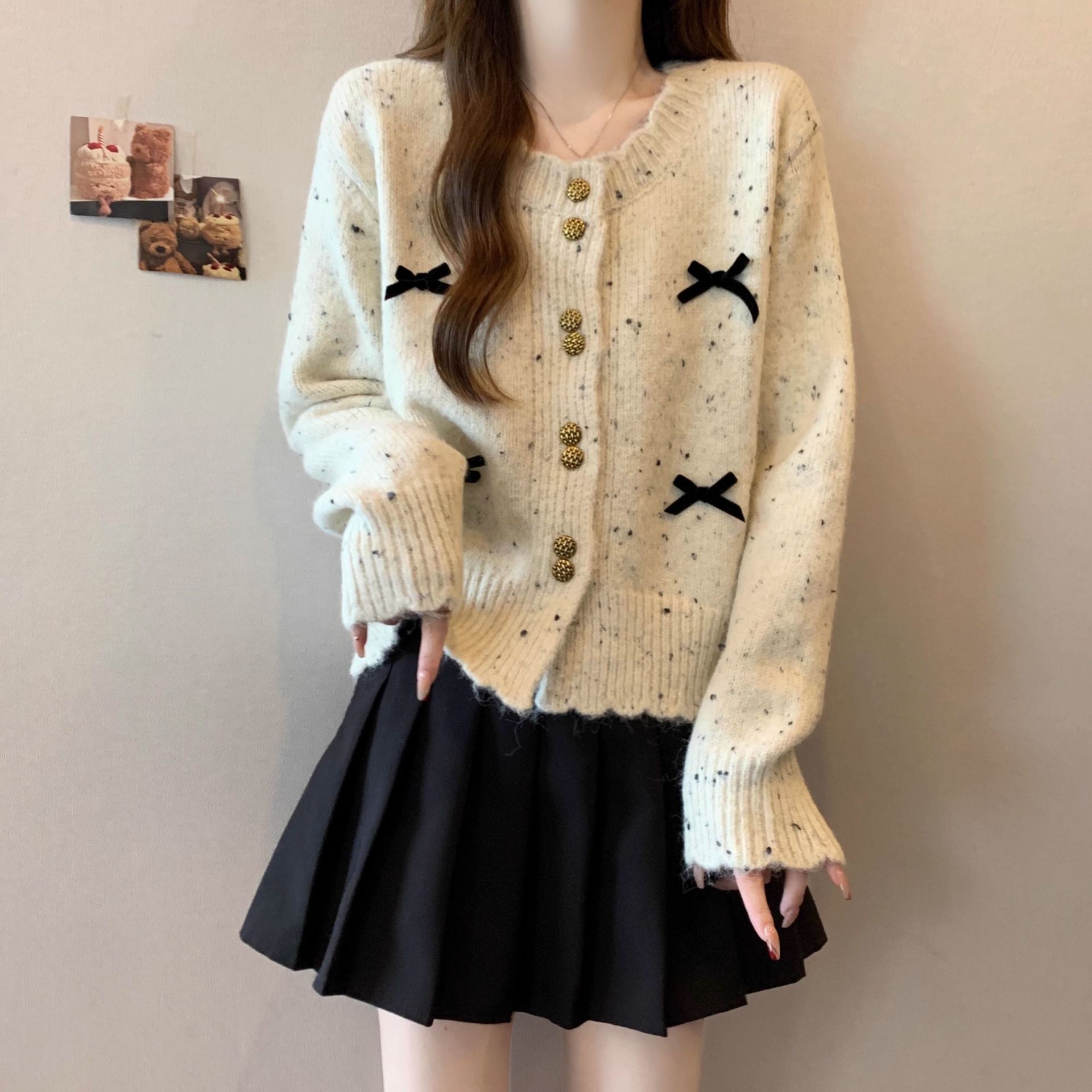 2025 Fashion Color Knitted Women's Open Woolen Sweater Loose fashion Short Coarse Wool Coat Bow Designer Jacket Top Autumn/Winter New Luxury