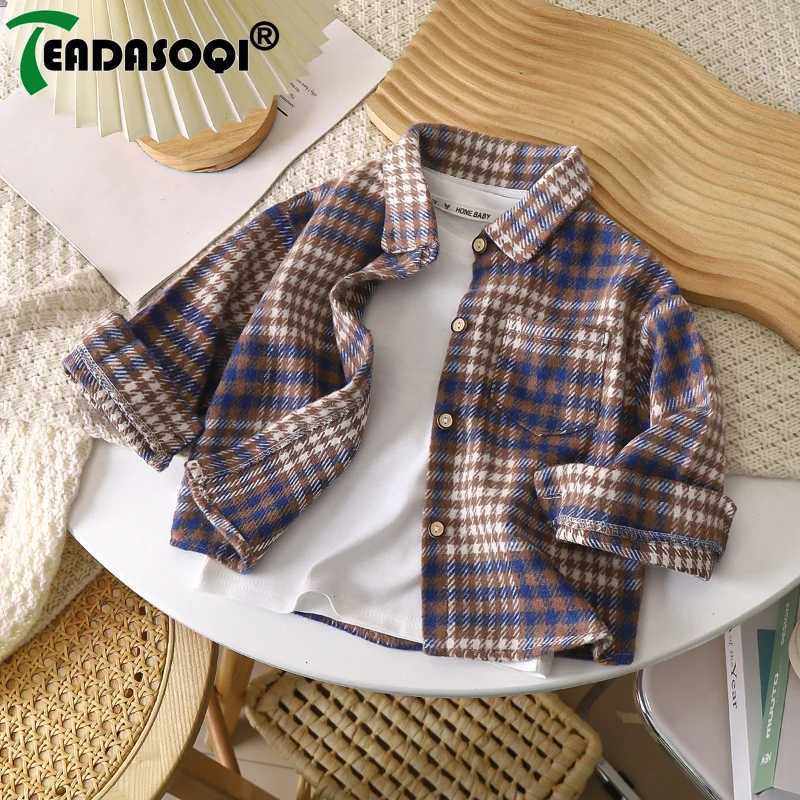 29Y Kids Boys Girls Spring Fall Vintage Plaid Shirt Cotton Clothing Long Sleeve Lapel Single Breasted Cardigan Base Tshirt C251007