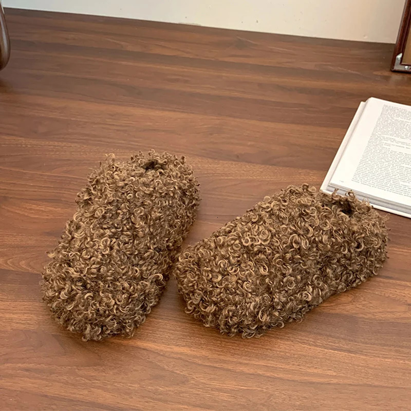 Platform Women Fluffy Slippers Flats Mules Shoes Plush Warm Home Shoes Winter Casual Slingback Shoes Comfort Slides Mujer 250930