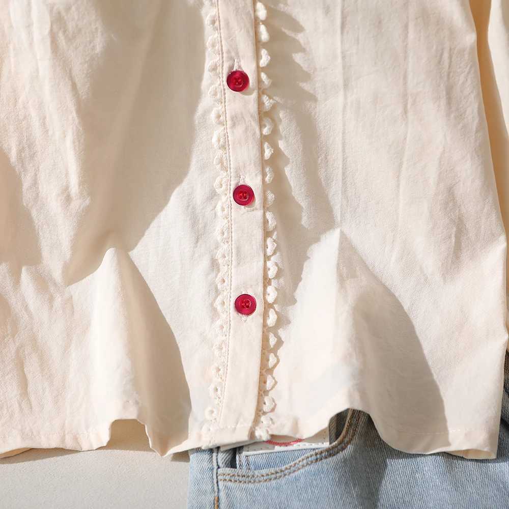 Girls Casual Shirt 100 Cotton Blouse Strawberry Embroidered Collar Long Sleeves Button Front 26 Years Kids Fashion Clothing C251007