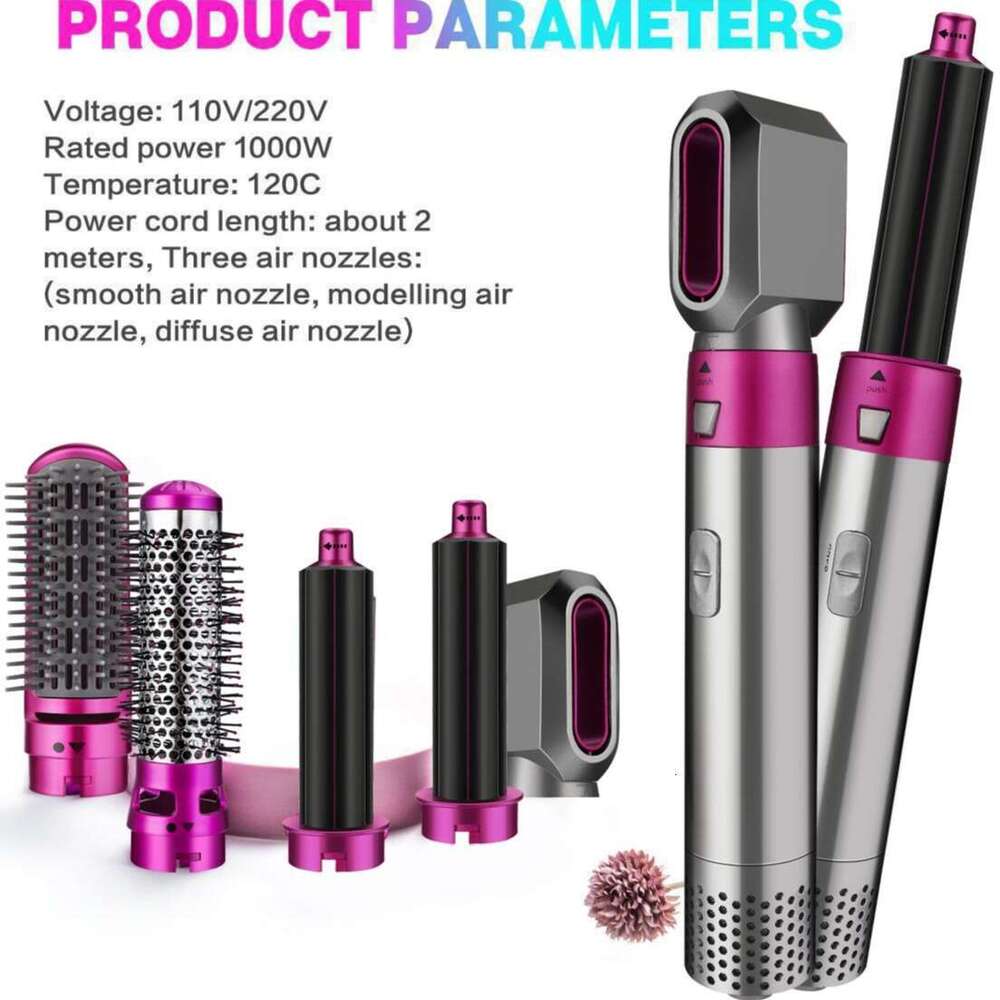 5-In-1 Curler Hot Air Blow Automatic Styling Curling Iron Straightening Comb Leafless Hair Dryer