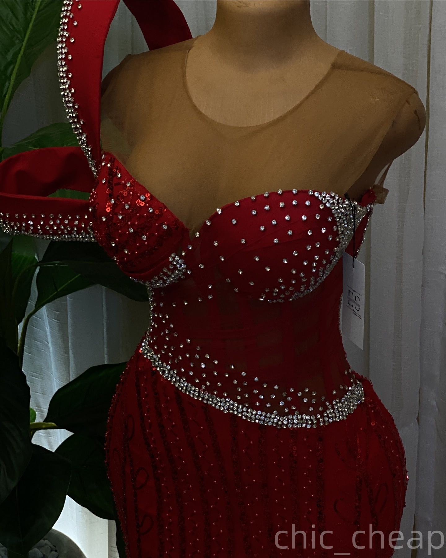 Red Mermaid Prom Dresses 2025 Crystals Sheer Neck Sequined Lace Evening Formal Party Second Birthday Engagement Gowns Plus Size Dress For Special Occa