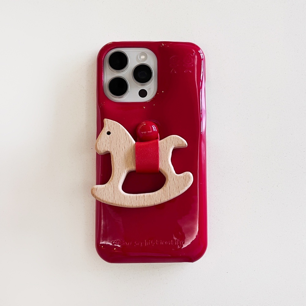 for iPhone 17 Pro Max Case, Simple Pure Color Cute Leather Wooden Horse Stand Smooth Feel Suitable for Girls Shockproof and Wear-Resistant Phone Case