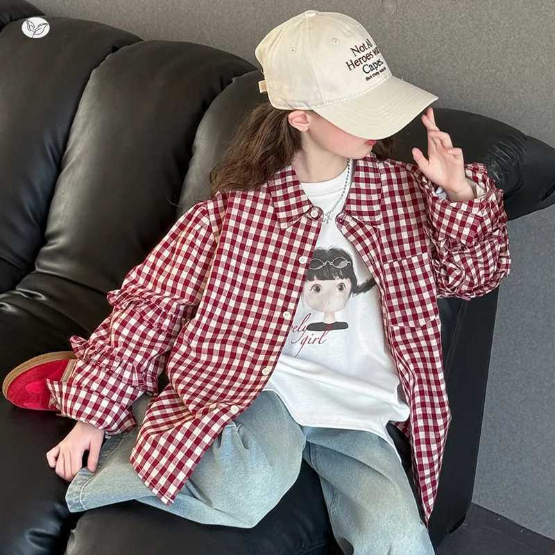 Girls Outerwear 2025 Autumn New Cartoon Base Shirt Plaid Shirt Clothing Casual Cardigan for Children C251007