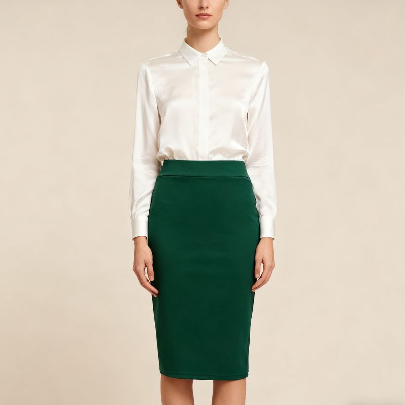 Elegant Womens Solid Color Midi Pencil Skirt Soft Silk Fabric for Professional Outfits-CF42744