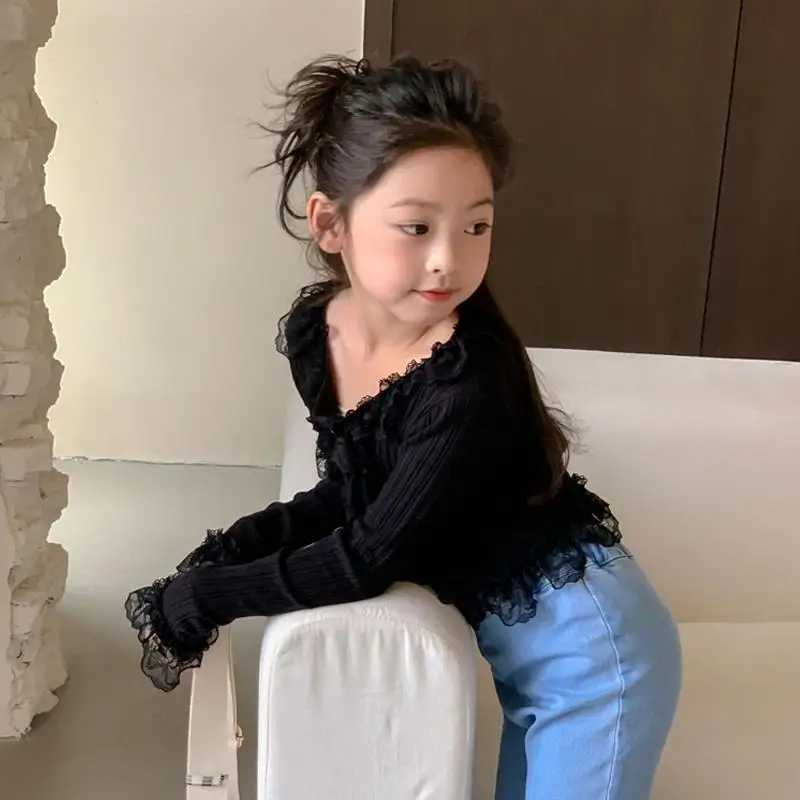 Interior Top Lace Small Shirt Blouses Tops White TShirt Fashionable Western 2025 New Children Treasure Korean Spring Autumn C251007