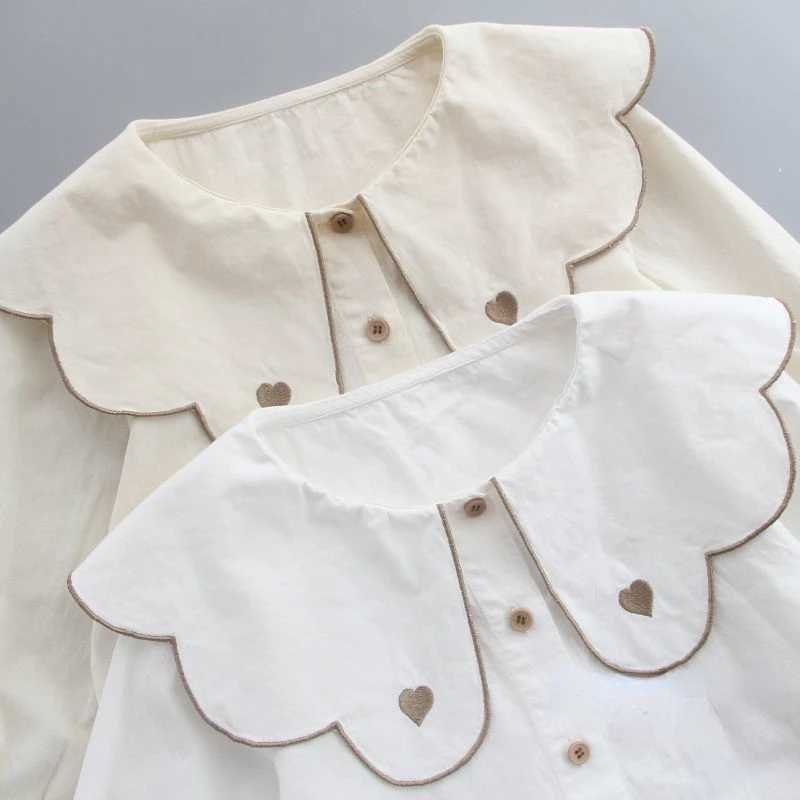 Girls Shirt White Spring and Fall New Girls Doll Collar Cotton Blouse Children Longsleeved Shirt Toddler Girl Clothes C251007