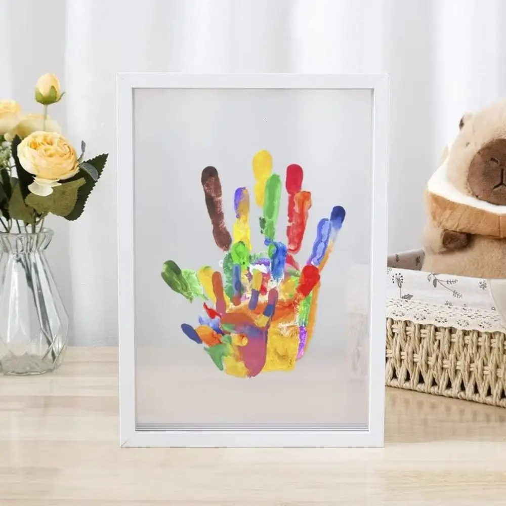 Family Handprint Po Frame Kit DIY Handmade Keepsake Clear Baby Handprint Footprint Souvenir for Family Baby Pet Wooden Frame250922