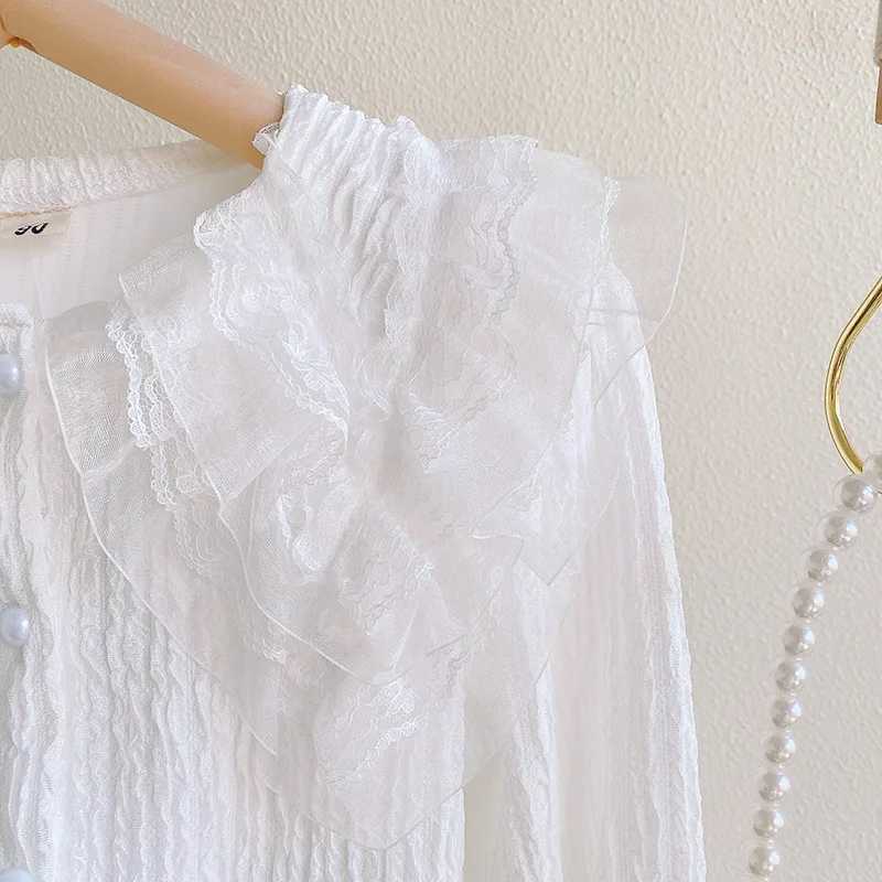 2024 Autumn Blouse New Girls Lace Shirt Korean Childrens Long Sleeved Top Baby Shirt C251007