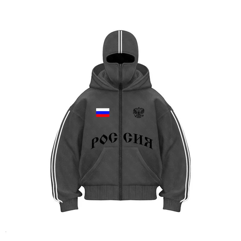 Russia Vintage Double Zip Hoodies Y2K Clothes Men Hip Hop Lettering Graphic Oversized Hoodies Sweatshirts Casual Jacket 250930